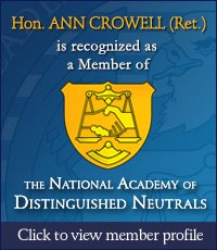 Justice Ann C. Crowell (Ret.) to the Academy’s New York Chapter